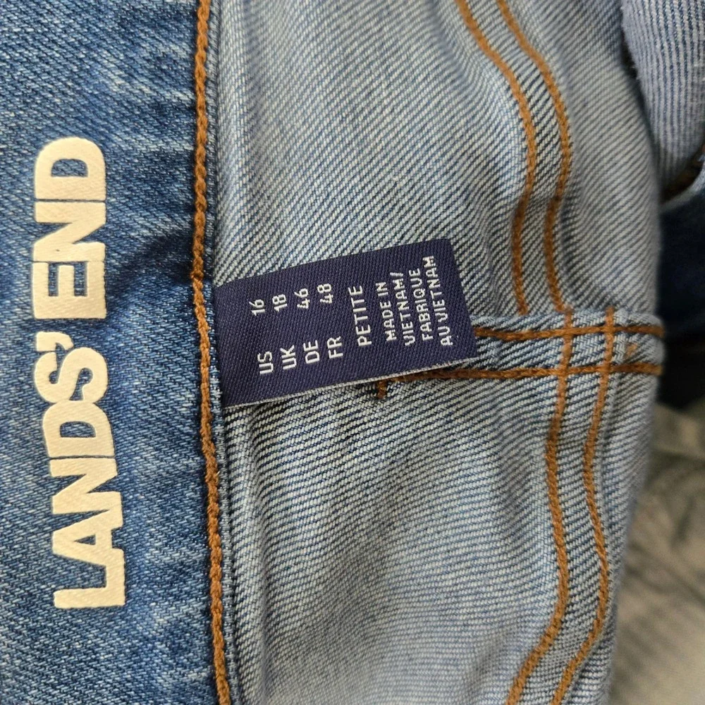 Lands' End Medium Wash Straight Leg Stretch Denim Jeans Petite 16 Blue